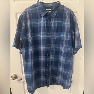 Old Navy men's short sleeve blue and white plaid shirt size XXL Slim Fit